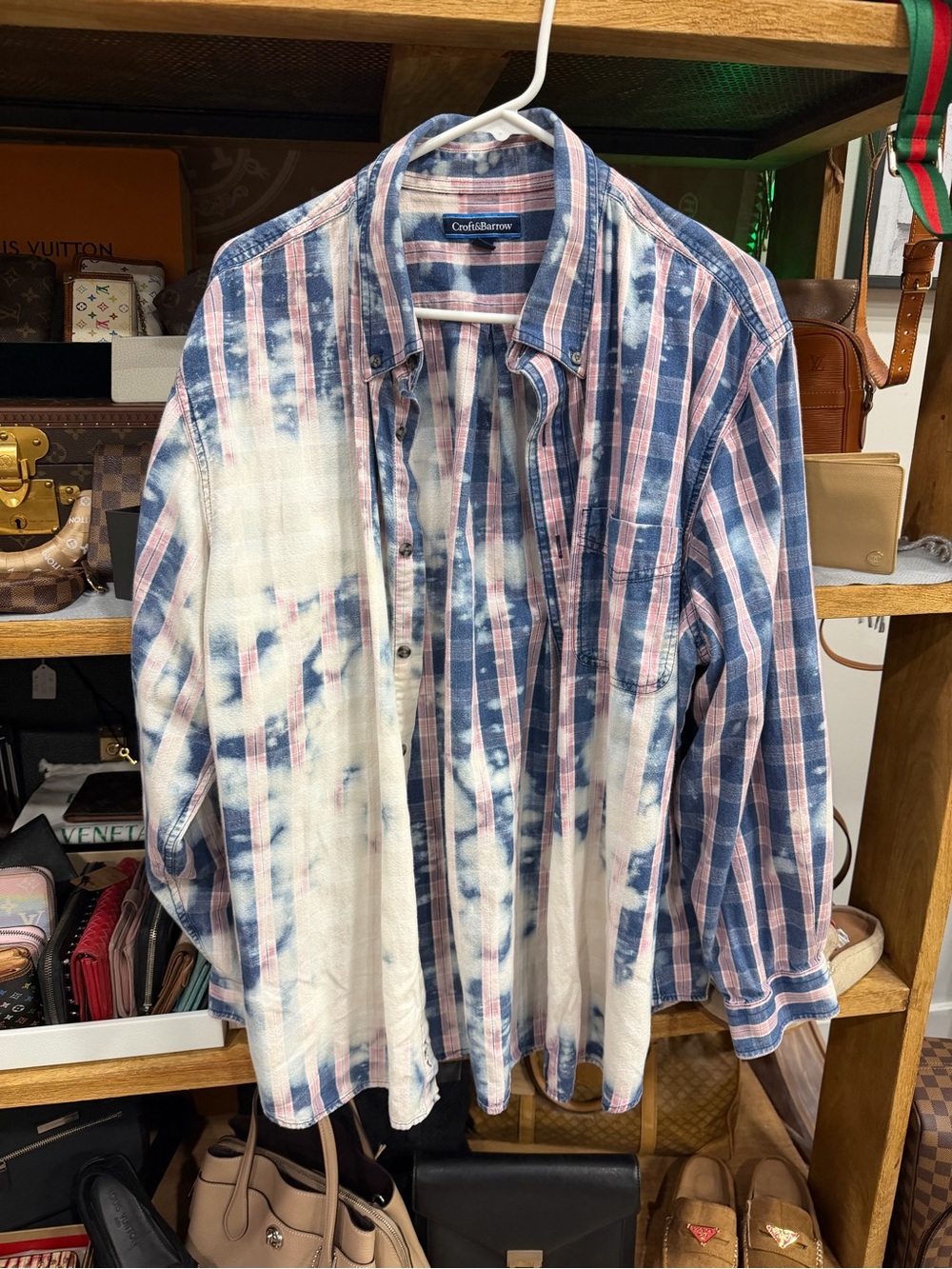 croft & barrow Blue and Pink Tie-Dye Plaid Button-Down Shirt